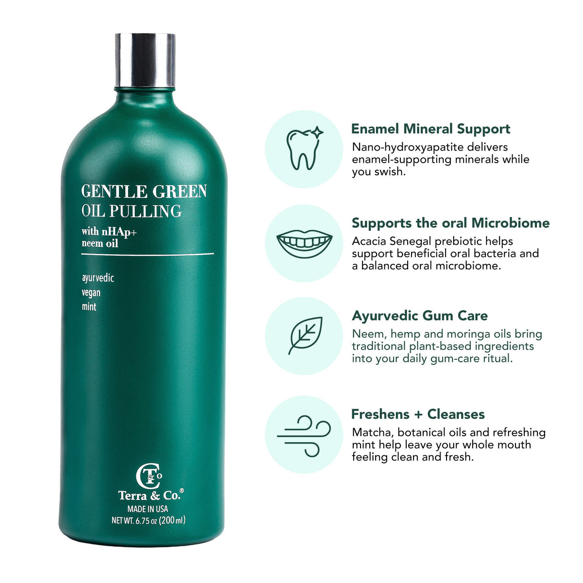 Gentle Green® Oil Pulling – Ayurvedic Oral Rinse with Nano-Hydroxyapatite for Fresh Breath, 6.75 oz